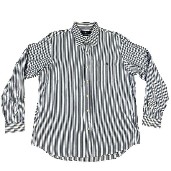 RALPH LAUREN Blue Navy Striped Long Sleeve Button Up 100% Cotton Stretch Size XL - Picture 1 of 5